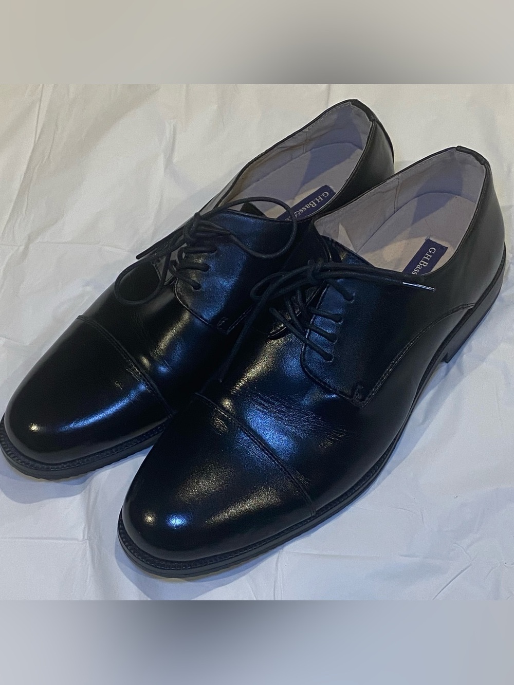 G.H. Bass & Co. Black Leather Cap-Toe Derby Shoes Mens 10W